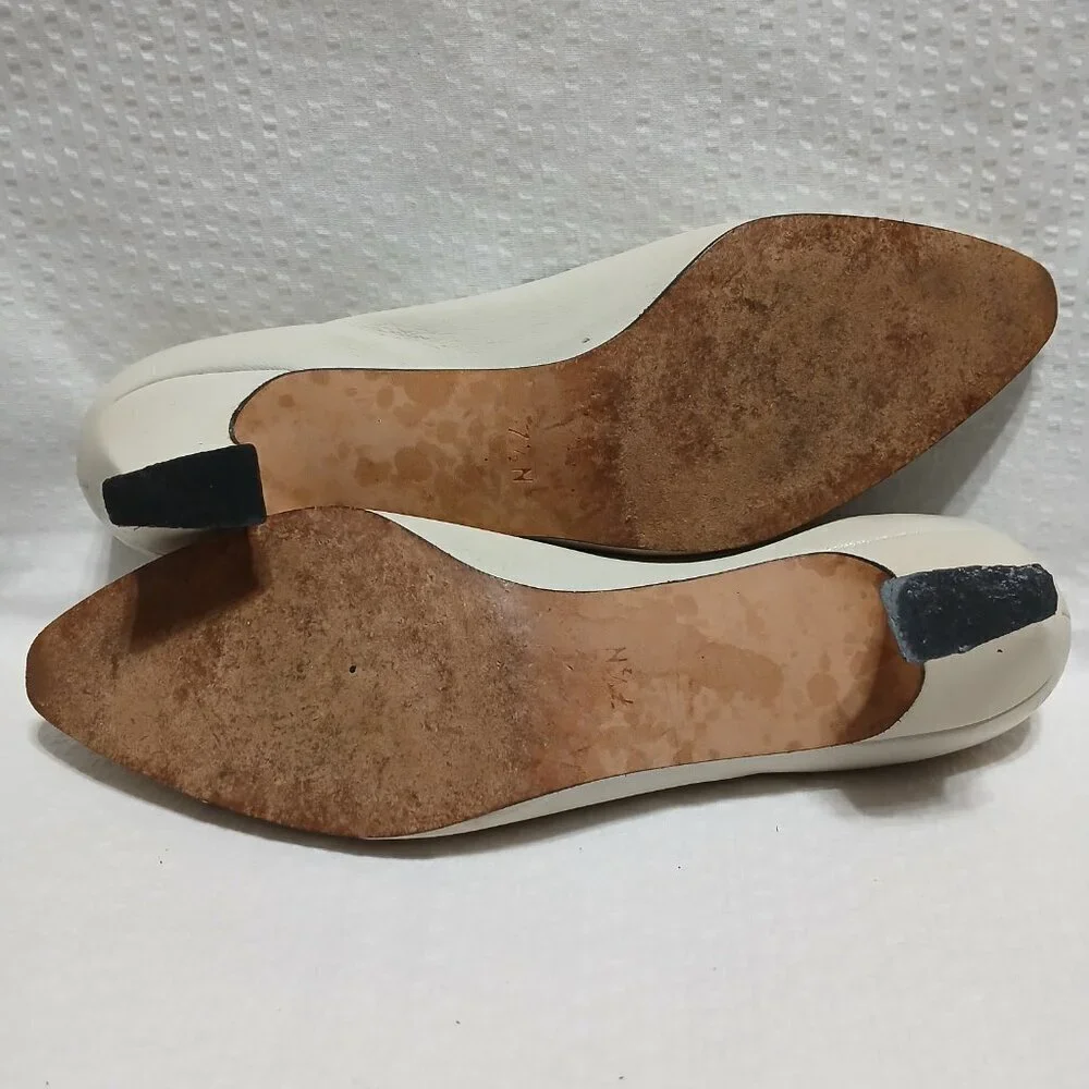 EVAN PICONE RAFFI CREAM NAPPA LEATHER SLIP ON PUMPS BLOCK HEEL SIZE 7.5